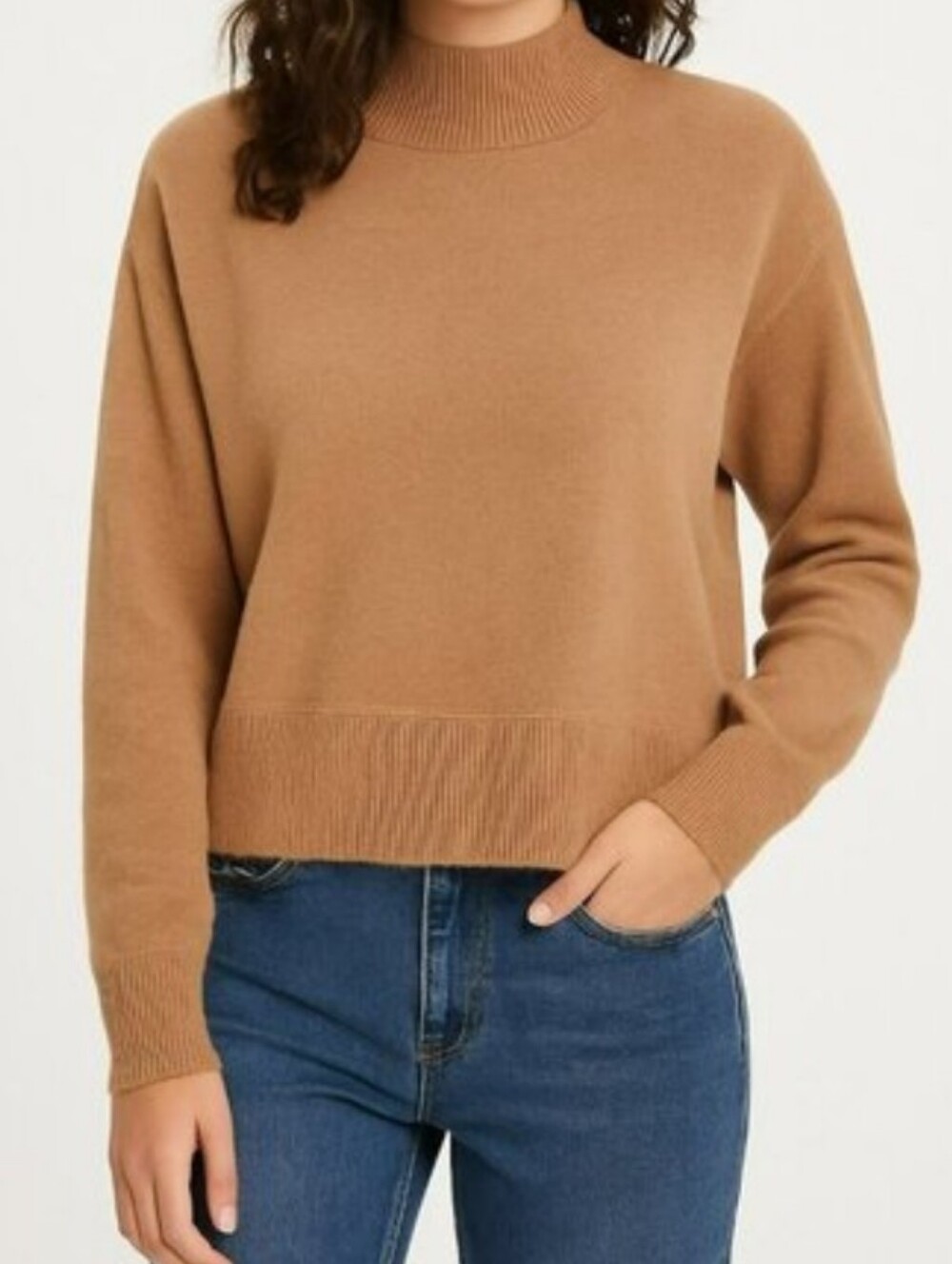 Everlane Yak Blend Mock neck Cropped Sweater Sz XXS In Warm Camel/Caramel Ton